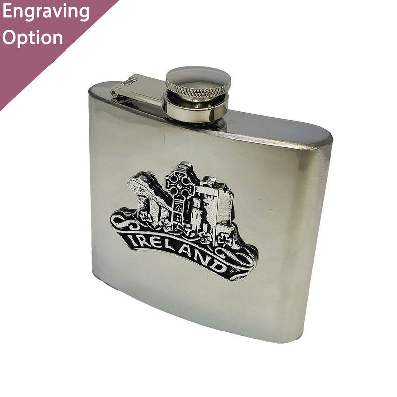 4oz Stainless Steel Hip-Flask With Ireland Text Emblem Design